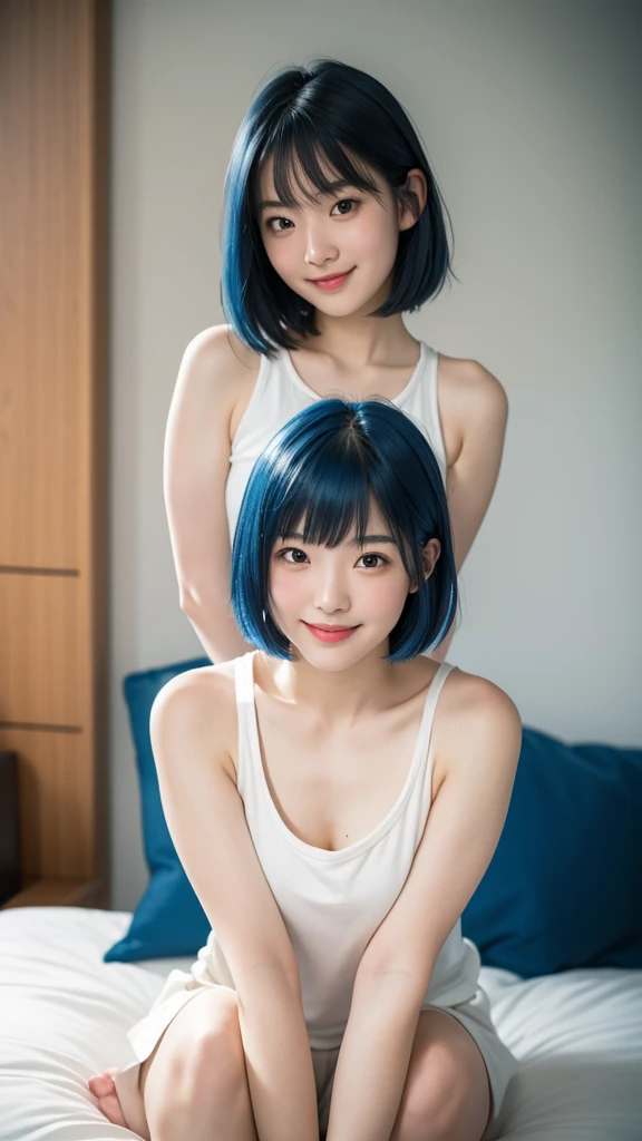 Photo of an 18-year-old girl with oriental features、raw、Beautuful Women、((portlate))、((详细的脸:1.2))、((detailed facial features))、(Fine skin)、pale-skinned、High Detail Deep Click Body Comfort Matte Suit、(megacity environment)、(cold color)、moist、moist、Reflectors、(masterpiece)(perfectly proportions)(photos realistic)(top-quality)(detaileds)photographed in a Canon EOS R5、 50mm Lens, F/2.8, nffsw, (in 8K) (wall-paper) (电影灯光) (dramatic lighting) (foco nítido) (with an intricate) lo fashion、(camel's toe)、Thin and transparent underwear、((Hair with colored mesh:1.2))、(Colorful colored hair:1.3)、(Bright blue eyes)、((Very small sheer underwear))、(Seductive open legs pose)