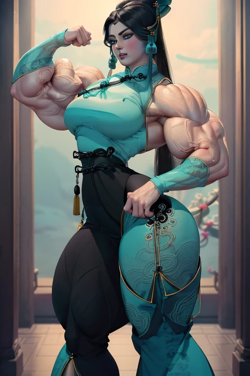 Cartoon closeup of a woman with big buttocks, chun li at the gym, chun li, Chun-li, chun - li, Chic, oppai proportions, oppai, cutesexyrobutts, portrait of chun li, portrait of chun - li, SFW version, thick tail, Tifa Lockhart, by Kentaro Miura, Voluptuous body, curvy body, Tifa Lockhart, Naughty anime style, plus size model, Scruffy body,Erotic cartoon style body, Married woman's big ass,Eros of a married woman, Married woman style, Married woman atmosphere