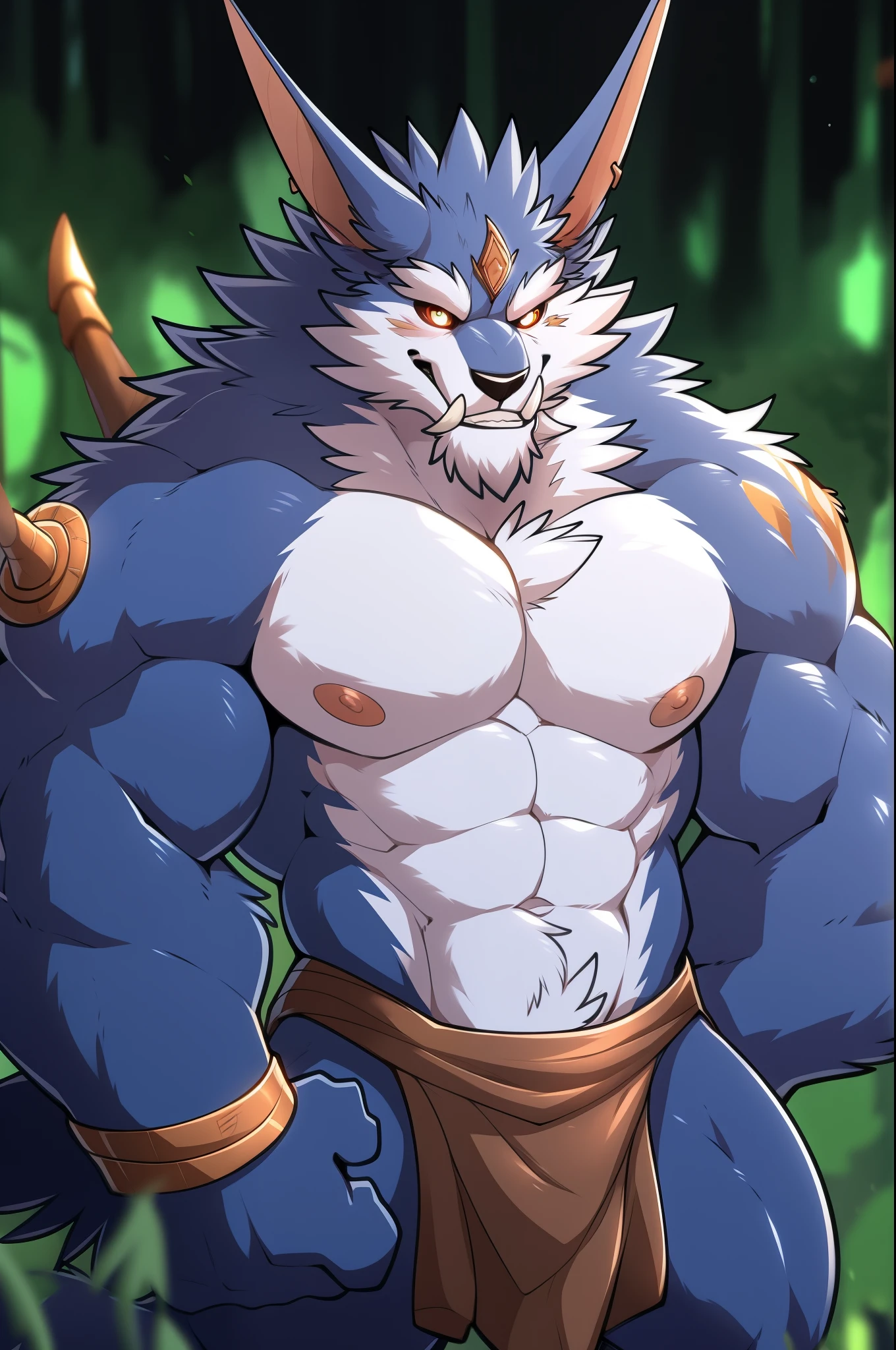 author: Takemoto Arashi, (1 boy), One, Warwick, Мужчины, second test, big body, pumped up, pectoralis major muscles, big bodyсложение,  Beautiful, sexual, Привлекательный Coupleень, (detailed eyes), brows, teeth, (masterpiece, High resolution, high quality), 4K, portrait, Beautiful shadow, focus on pectoral muscles, nipples, loincloth, 