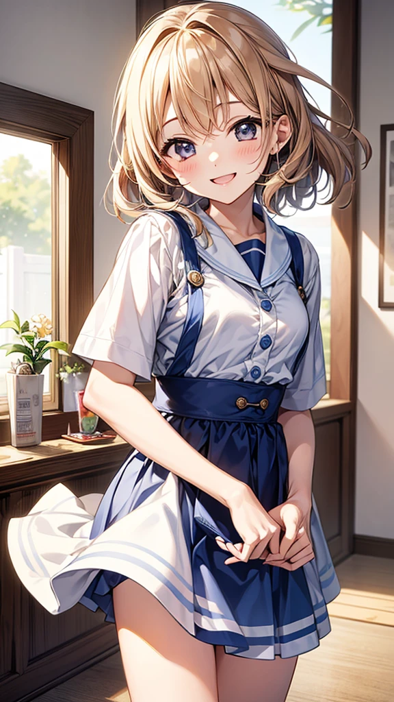 Anime girl standing in front of a table with a big smile, Beautiful anime school girl, Enchanting anime girl, a hyperRealistic , Cute girl anime visuals , Smooth anime CG art, Cute Anime Girl, hyperRealistic , Splash art anime , Realistic , Anime Best Girl