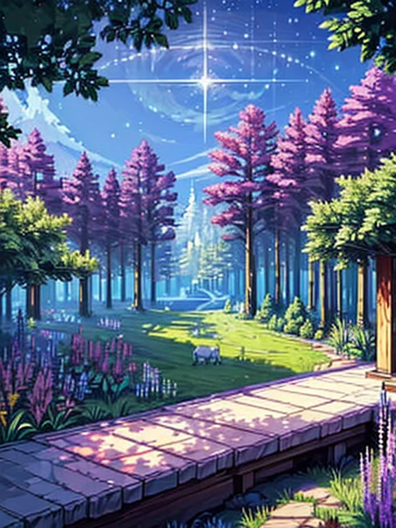 In pixel art, a beautiful sky full of ribs can be depicted as elegant, flowing auroras or wispy clouds arching across the sky. Here is a description of a pixel art scene featuring this kind of sky and an open place with a Yggdrasil tree: The sky is filled with long, flowing waves of vibrant colors, resembling ribs or auroras. These streaks shift seamlessly between hues of green, purple, and blue, dancing gracefully across the dark, star-studded night sky. The open place below the sky is a serene and mystical landscape, with rolling hills and sparse vegetation. In the middle of the scene stands a majestic pixel art Yggdrasil tree. This ancient tree has a massive, gnarled trunk and sprawling roots that appear deeply intertwined with the earth. Its vast branches stretch toward the sky, adorned with delicate pixelated leaves. The soft glow of the auroras reflects off the tree, highlighting its leaves and branches with ethereal light. The Yggdrasil tree seems almost magical in this setting, bridging the connection between the earth and the sky. Around the tree, the ground is dotted with pixelated shrubs and flowers that sway gently in the breeze. The overall scene creates a sense of wonder and tranquility, with the captivating beauty of the auroras and the majestic presence of the Yggdrasil tree as focal points.