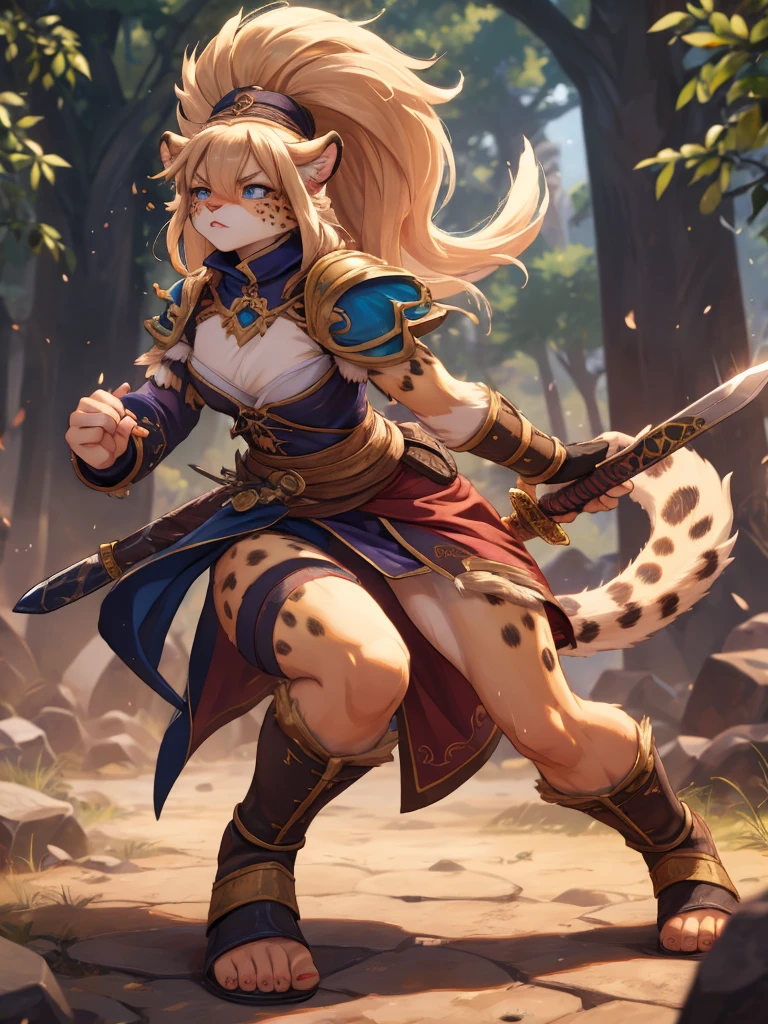 Beastman adventure fantasy, battle scene , female leopard, warrior, slim , (muscular:0.8) , Demonstration , Low center of gravity , (motion blur) , Stomp your feet , battoujutsu , sword swallowing position
, ( soft focus , Shallow focus , soft light) , Mature , Euphoria , glossy lips , moist eyes , coquettish , bold action , flasher , Insane , fabulous , sensational , funny face , dry-hump , looking away , (Heart pounding:0.5)