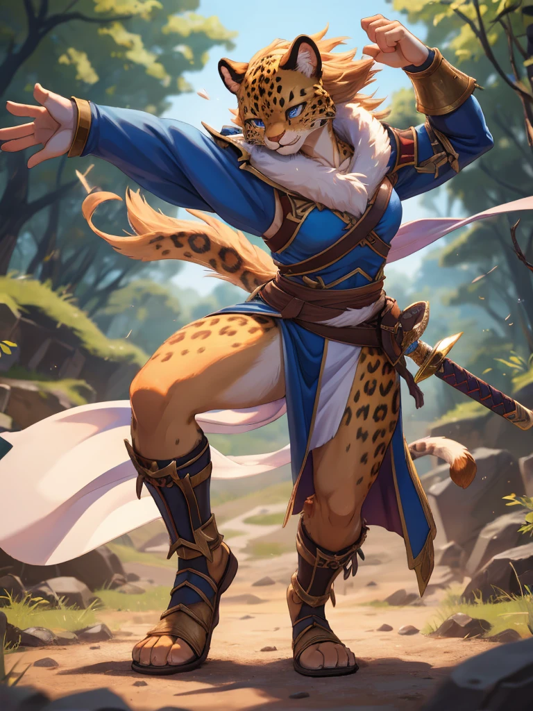 Beastman adventure fantasy, battle scene , female leopard, warrior, slim , (muscular:0.8) , Demonstration , Low center of gravity , (motion blur) , Stomp your feet , battoujutsu , sword swallowing position
, ( soft focus , Shallow focus , soft light) , Mature , Euphoria , glossy lips , moist eyes , coquettish , bold action , flasher , Insane , fabulous , sensational , funny face , dry-hump , looking away , (Heart pounding:0.5)