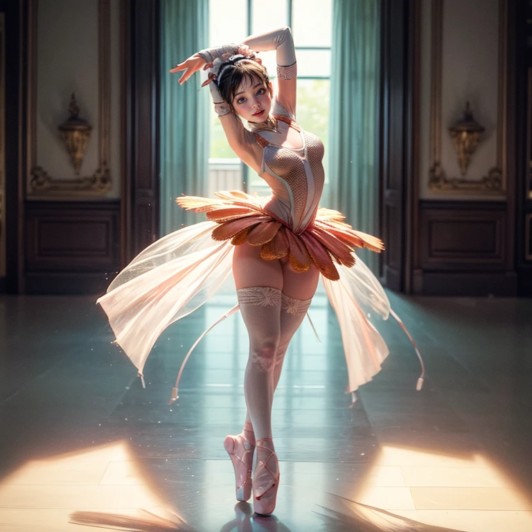 ((Edgar Degas Style)), ((ZoomedOut:1.28)) ExtremeAngle, (ExtremelyDetailed((Kawaii Ballet Girls Group in a row:1.37))), Beautiful Innocent Face with Reflective Eyes, Detailed(Delicate Clothing textures), (Dancing FullBody:1.28)from Side, Joyful Expressions LifeLike Rendering, (Specular Reflection:0.2), TopQuality 8K Ultra-detailed masterpiece (ProfessionalPhoto:1.37), (Acutance:0.8), (Luminism:1.28) (Light particles:0.8), (Muscle:-0.5), facing away, (((Clearly visible Peach hip shape))). Mono Frame, Corrected hand, no extra limbs