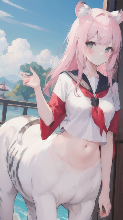 Zero Two, Standin Under Cherry Blosso, Naked, Little pond under, nearby highway, Snowy mountains, Far away City