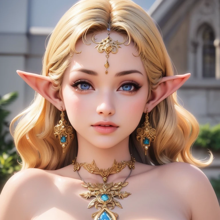 a beautiful and graceful elf princess, 1girl, extremely detailed face, beautiful detailed eyes, beautiful detailed lips, long eyelashes, elegant dress, her delicate and perfect body with medium breasts, hourglass waist, original character clothing showing a slim silhouette, straight golden hair, intricate jewelry, glowing aura, cinematic lighting, fantasy landscape, vibrant colors, digital art, (best quality,4k,8k,highres,masterpiece:1.2),ultra-detailed,(realistic,photorealistic,photo-realistic:1.37)