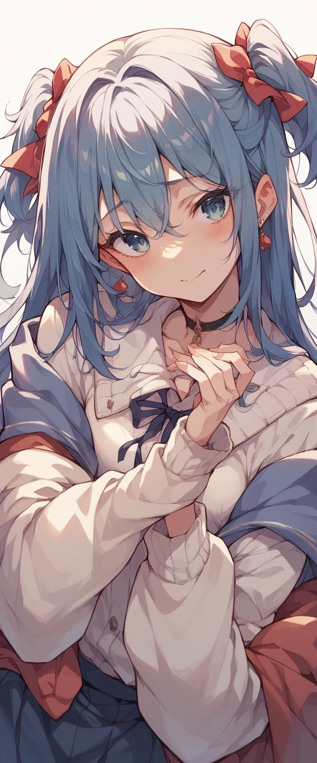 upper body, 1girl, wallpaper, light particles, bed, background, look at viewer, light blue hair, long hair, twintails, white eyes, StretchingMouth,hand in mouth, pulling,saliva,mouth pull,