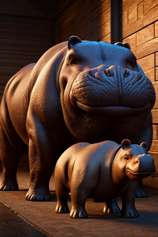 A small hippopotamus in the forest, com um cachorro brincando juntos e cantando 8k