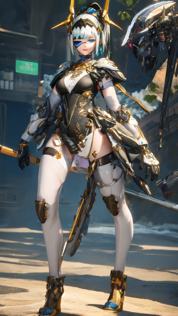 ((1 ciborgue)),((Seios enormes,biomechanical breasts,very large ,erigir )),pussy liquid,((Dope )),((Urethral insertion)),standing with tall raised ,((cabelos brancos curtos, Olhos vermelhos, sorriso maligno)), a factory, at night,