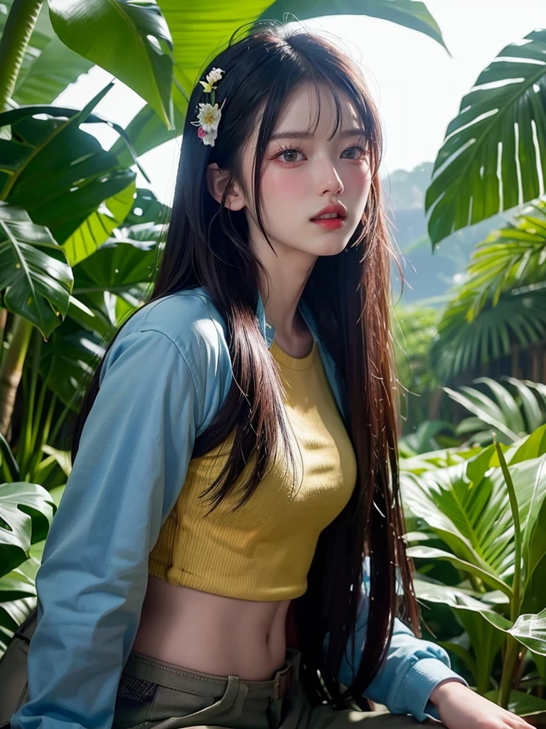 1girl  standing in a jungle with plants, artwork in the style of guweiz, inspired by Yanjun Cheng, in a tropical forest, by Yang J, in the art style of bowater, 🌺 cgsociety, loish and ross tran, in a jungle, by Ni Tian, by Ryan Yee, loish and wlop