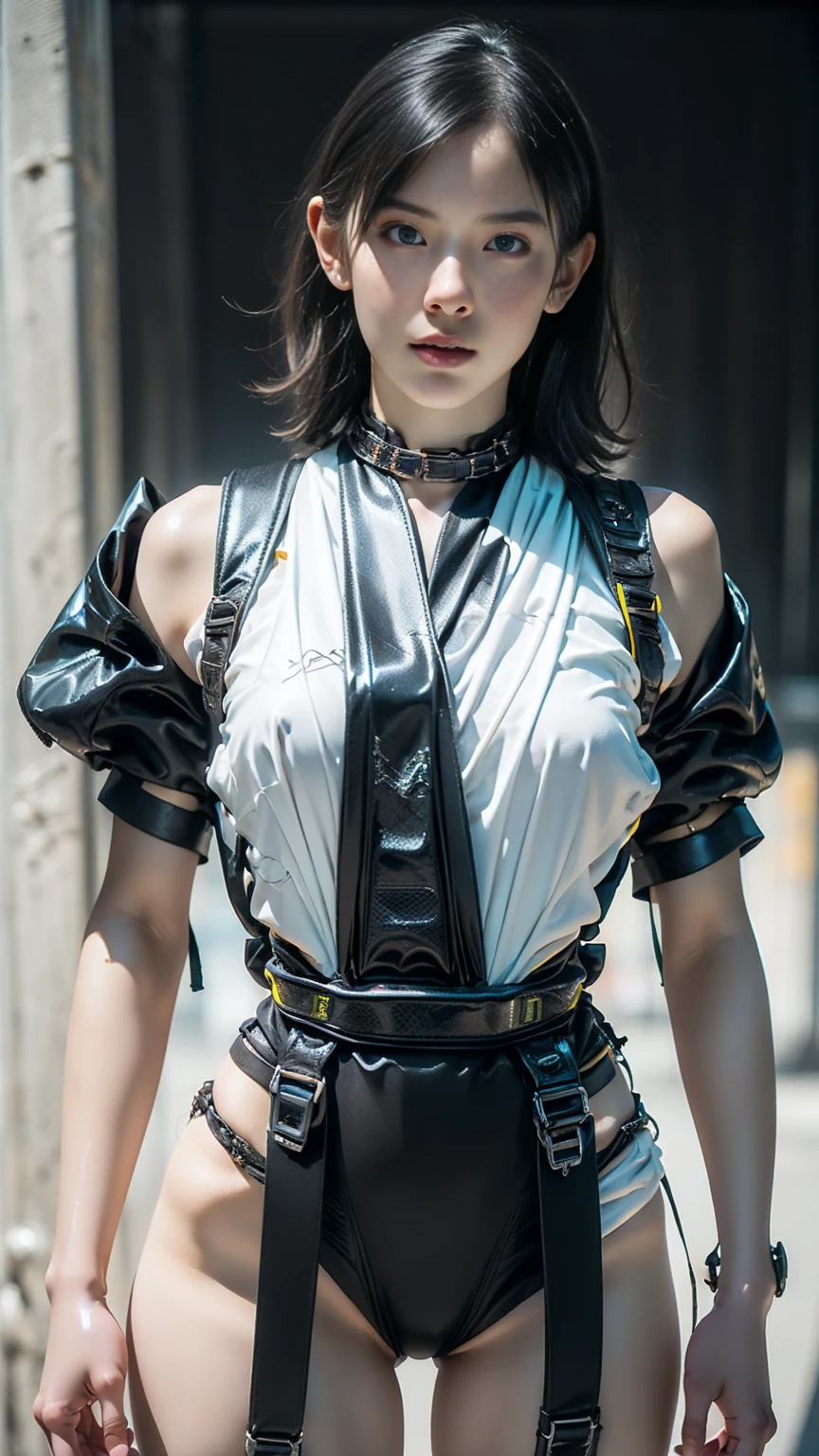 a close up of a person in a costume with a sword, as a character in tekken, female character, tifa lockhart with white hair, katana zero video game character, lunar themed attire, kda, slim body, cyborg - girl with silver hair, upper body avatar, (( medium breast;1.2)), fashion gameplay screenshot, fighting game character, new character, floralpunk elysian maiden, sigma female