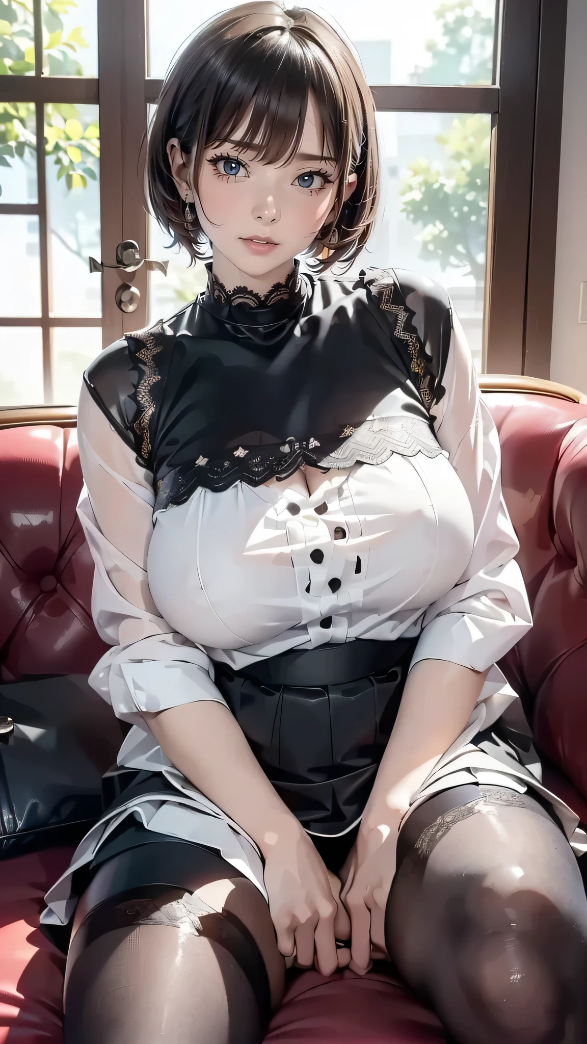(NSFW) {1woman and 1man having (sex:1.6)} korean maid，Being in a hotel，on top of bed，(Lie on your back on the bed:1.5)，(Open your legs:1.2)，(The legs are lifted by the man and placed on his shoulders:1.2)，(being touched by a man:1.5)，(Being touched on a man&#39;s crotch:1.5)，top down view，
（（（tmasterpiece）））， （（Best quality））， （（intricately details））， （（ultra-realistic realism））， Ridiculous resources， A MILF， Mature woman， ssee-through， The is very detailed， illuminations， 1. a matural female， （（Large breasts））， (Breast areola)，perfect hand， detailed finger， 美丽细致的眼睛， Wavy curly hair, with brown eye， Name card， CEO， （the maid outfit:1.2）， aprons， Drenched，My breasts are almost spilling out of my clothes， (Pink pantyhose:1.1)，neck rings, ear nipple ring，detailedbackground， Bedrooms， perfect  eyes， Seductive eyes，Upturned buttocks，face flushed，(weeping:1.2)，Confused eyes