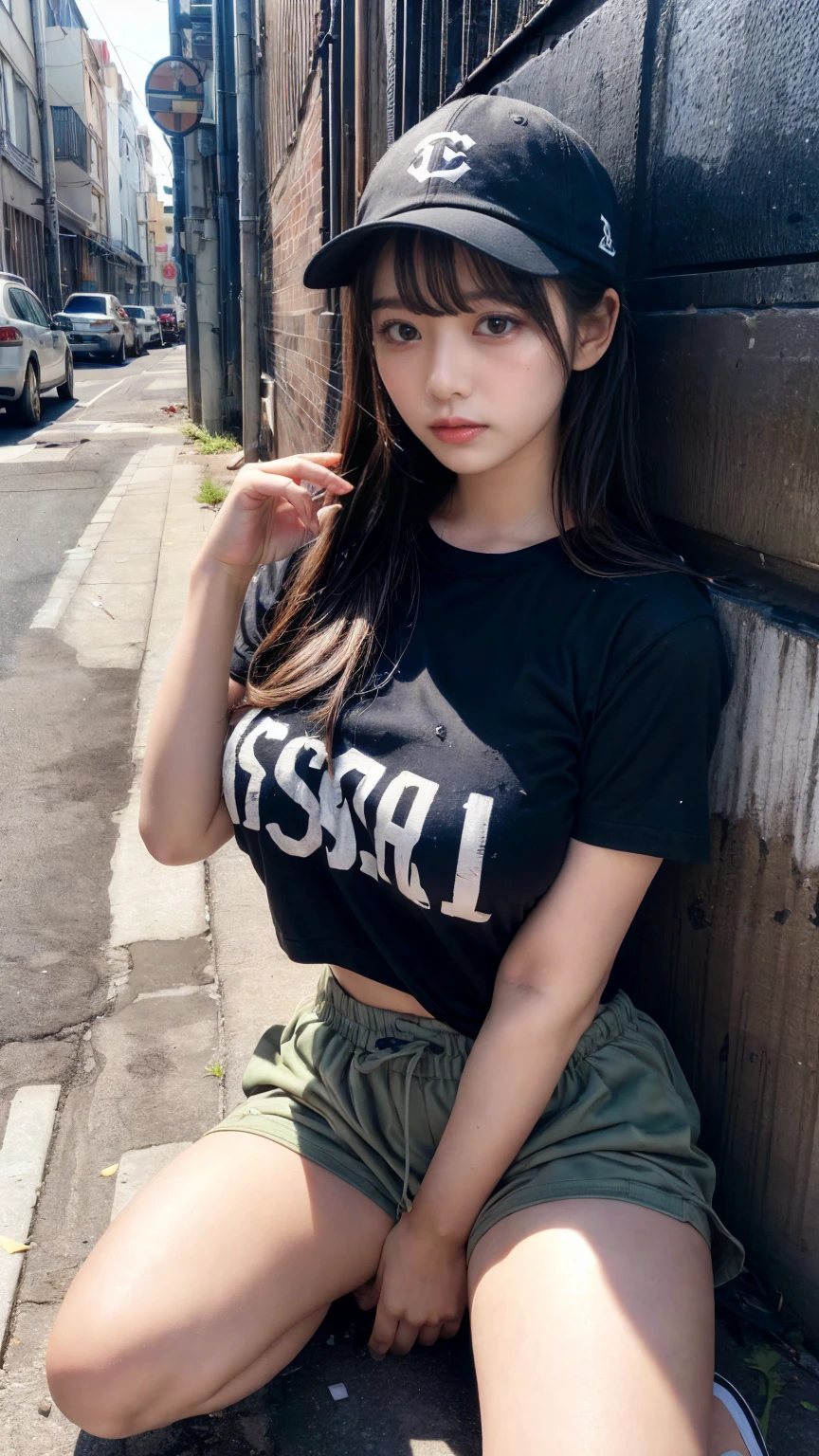 8k,highest quality, table top, super detailed, 超A high resolution, realistic, RAW photo, absurd, absolute resolution, 1 girl, alone,upper body shot, looking at the viewer,young beautiful japanese woman, super cute face, glamorous look, big breasts , long bob hair ,smile,(mini skirt, graphic t-shirt, combat boots:1.3),beautiful eyes ,the wind is strong, pose on a crowded street, glossy lips, double eyelids in both eyes, natural makeup, long eyelashes, 艶やかで滑らかなライトブラウンのlong bob hair, asymmetrical bangs, shiny skin, center image, High resolution, high detail, detailed hairstyle, detailed face, great movie lighting, octane rendering, lively, surreal, perfect limbs, 