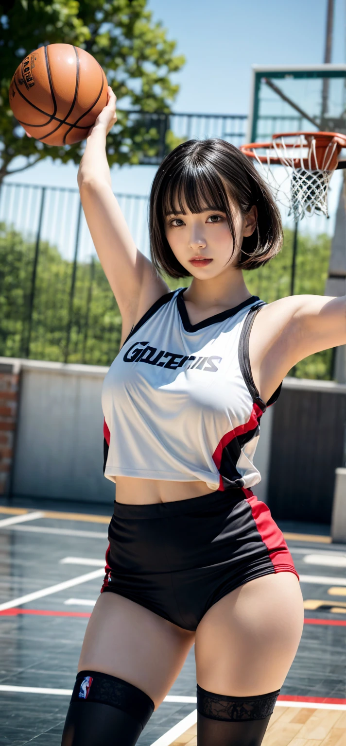 Best-quality, Masterpiece, Ultra-High-Resolution, (Photorealistic:1.4), Raw-Photo, Extremely-Details, Perfect-Anatomy, 1girl, -yeld, thost famous Japanese idol, cowboy-shot, looking at viewer, innocent-smile, dynamic-pose, (wearing cheerleading-costume with cute-design, pleated miniskirt), extremely cute face like the most popular Japanese-idol, ((extremely beautiful big-black-eyes)), extremely beautiful black-short-cut-haired, extremely beautiful skins, extremely beautiful long-eyelashes, extremely beautiful lips, extremely beautiful thighs
