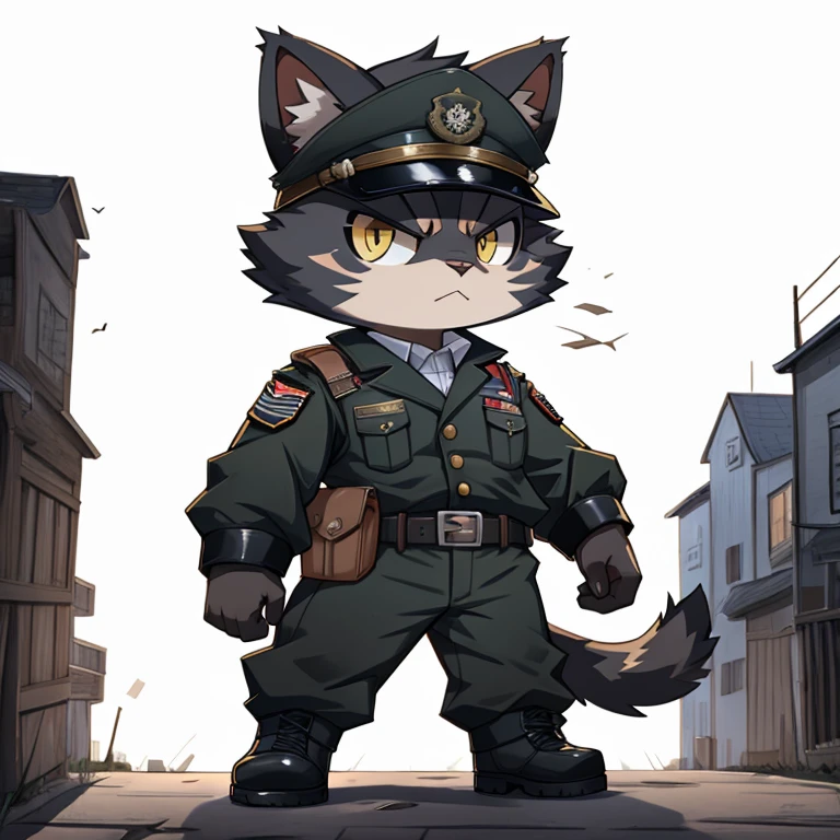 Black cat in military uniform, Chibi, Great style,battle体制, war, tank, solo, battle