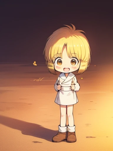 nyannyan, 1girl, solo, blonde hair,  open mouth, brown eyes, short hair, multicolored hair, blush, child, masterpiece, best quality, very aesthetic, absurdres, 1girl, smile, looking at viewer, open mouth, blush, eyebrows visible through hair, :d, standing by self, embarrassed, white legwear, smile, looking at viewer, standing by self, (flat chest, l body, HDR, uhd, front shot, public park, Desert, Lotus, Pokémon, White Wolf, Colorful Gradient, Clay Animation, Goldfish, Band, Autumn, Lighthouse