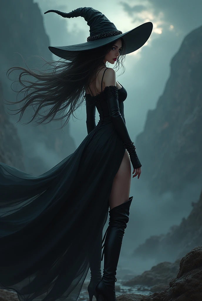 ((best qualityer)), ((Masterpiece artwork)), ((realisitic)), arafe woman, Among the ruins, Turquoise Fire, smoke, mist, Vintage colorful fantasy , Feminine Pose, (impasto painting), Hits, (perfect), Complicated Details, extremely detaild, CRU, HDR, ), 8k, beautiful curves, NFSW, big thighs, dental floss, black boot, black pantyhouse, round hat, thick ass thin waist, latina, big curves, 