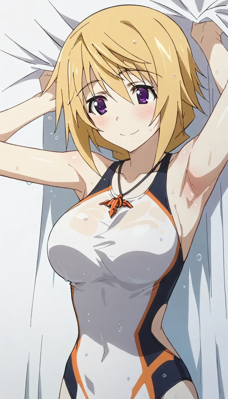 Japanese girl, blond hair, anime style,, Whole body, showing navel, head on, curvy body, very detailed and endowed, medium breasts, pink nipples, showing vagina.