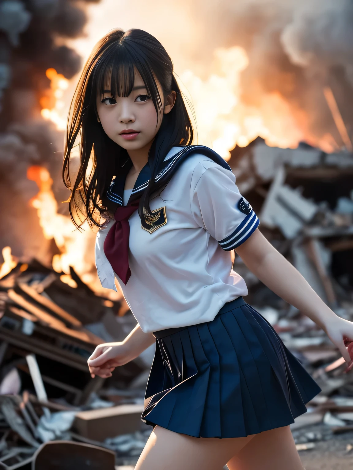 There is an explosion scene of an atomic bomb in the background、Atomic bomb explosion and mushroom cloud in the movie