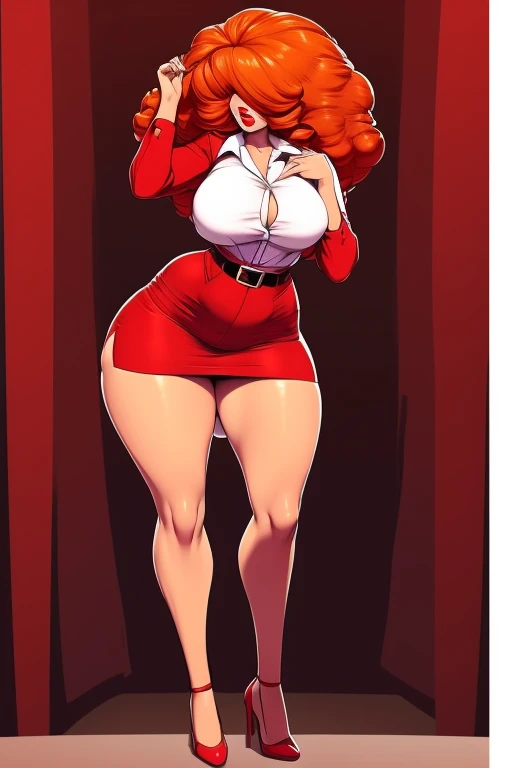 desenho de uma mulher ruiva sentada em uma mesa, comic pinup style, cel sombreado!!!, cel sombreado:15, ruiva, fofosexyrobutts, arte digital em quadrinhos, estilo de arte em quadrinhos, inspirado em Rob Liefeld, arte em quadrinhos, arte gigante, bottom angle, estilo arzach de quadrinhos, bodybuilder superhero bikini, tiro de baixo, por Randy Vargas