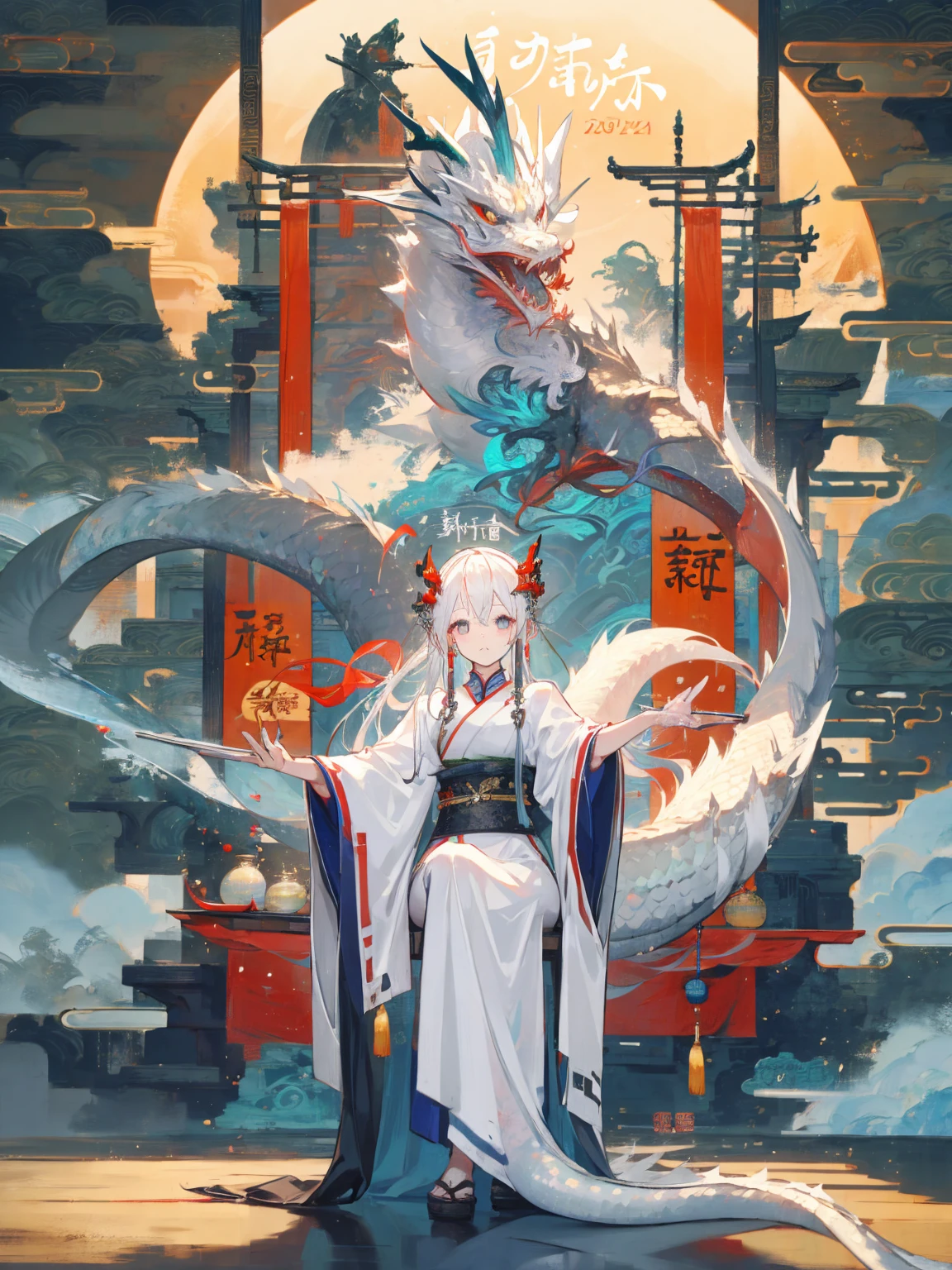 A white dragon，Kang Jinlong，Dragon Horn，Ancient Chinese Clothing，robe