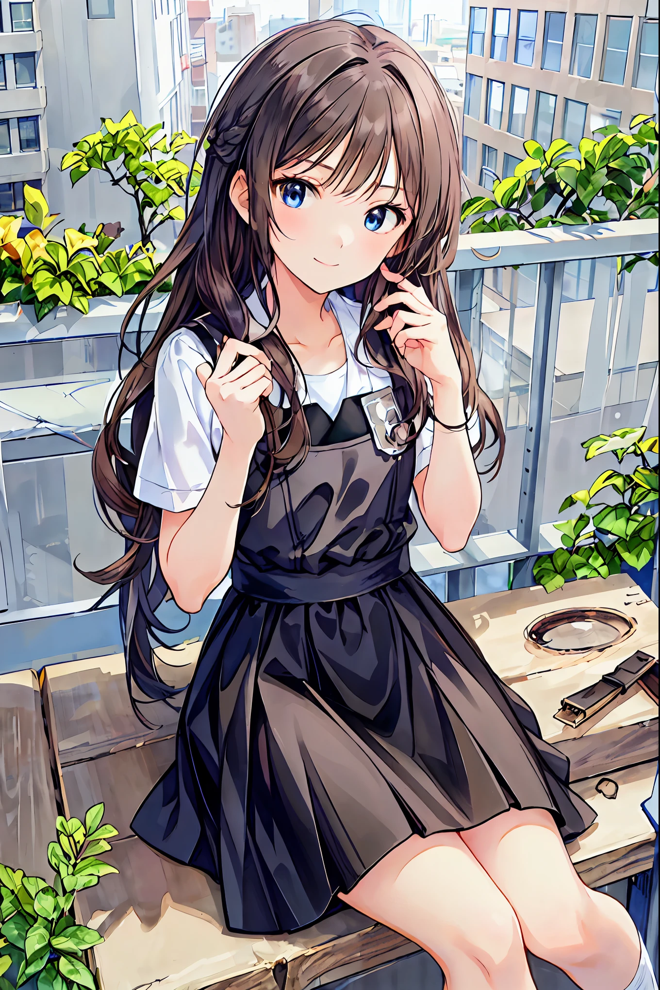 (child)，Best Quality，Beautiful face in every detail，cute，Dark brown eyes，(背の低いcute女の子，Young student，Young and delicate girl）,（masterpiece，Best Quality)，Black Hair，Sleepy look，Short sleeve white shirt，Checkered white skirt，Pathetic，Pathetic，Pathetic，Brown Hair，Shortcuts，Messy Hair，Short braided hair，Neat，Slender beauty，A dignified posture，Small chest，Beautiful feet，Her captivating grey-blue eyes shine like stars，Vibrant colors,Beautiful Eyes,A delicate smile,Textured Skin,The best quality at its best,A kind and beautiful woman,Anime Style､