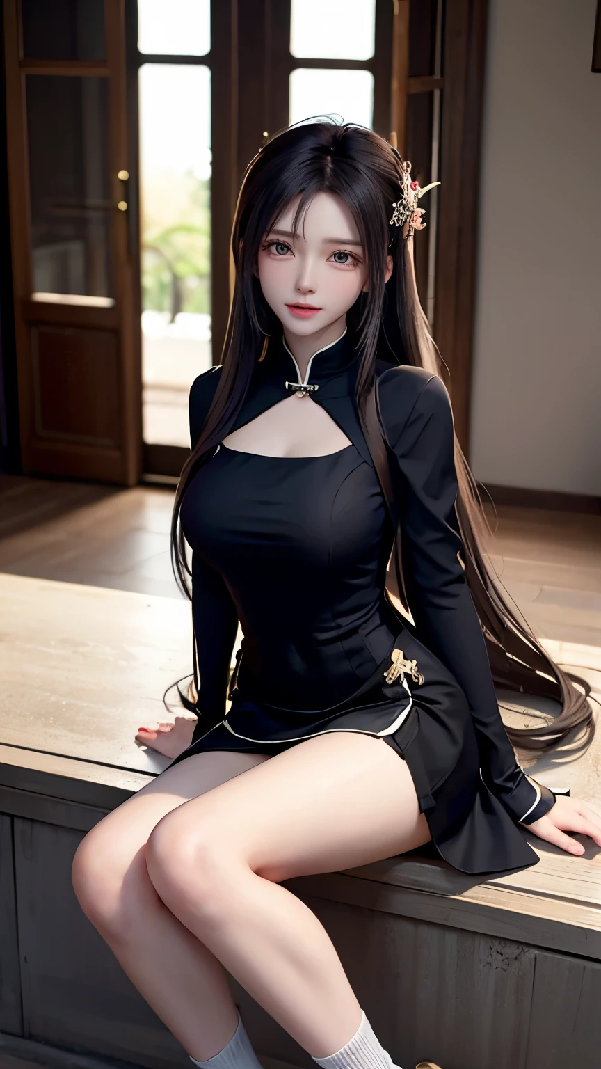 Game CG, HD quality, a girl, from_below, full_body, black wedding dress, medium, no leaky chest,