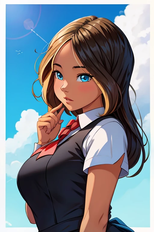 Blue sky and black school dress student 