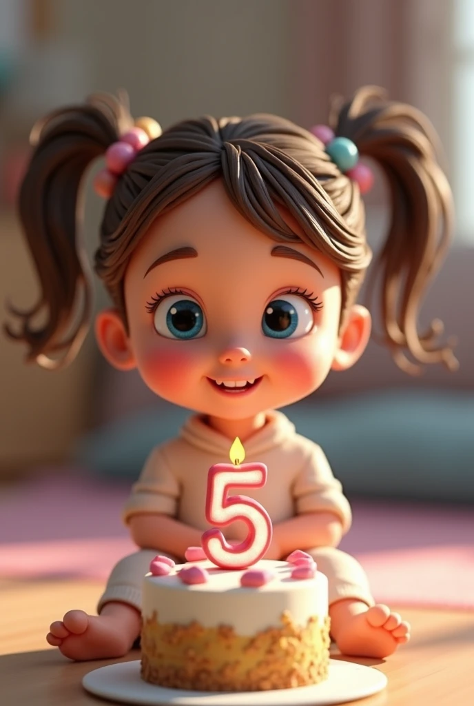 a photorealistic image of a 8 years old girl with curly dark hair and pikachu celebrating birthday, happiness, joy