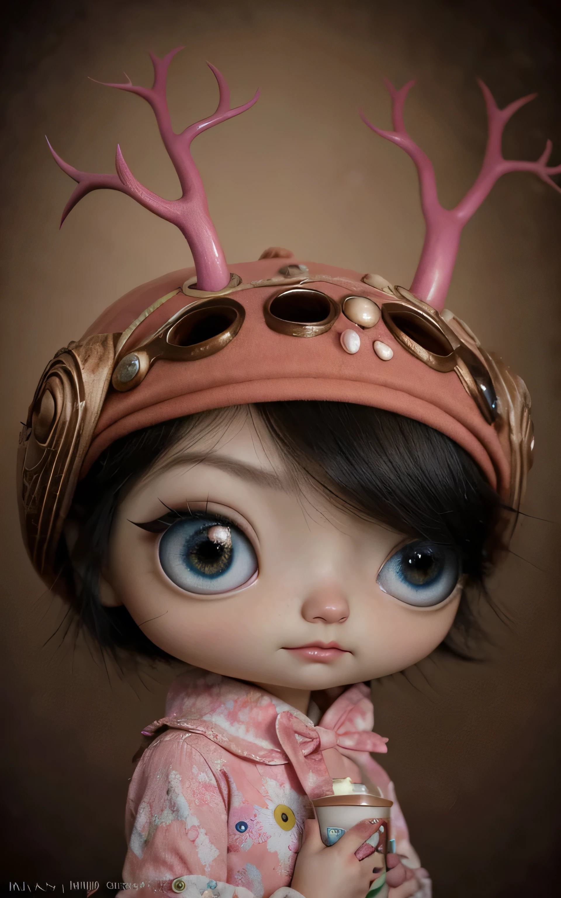 Painting of a girl with deer antlers on her head, Estilo Mark Ryden, Mark Ryden muy detallado, Estilo de Mark Ryden, Naoto Hattori, Surrealismo pop lowbrow, Mark Ryden en el estilo de, benjamin lacombe,  Earley, Surrealismo pop Lowbrow Art Style, Arte lowbrow, por Mark Ryden, harry Potter dress, student dress, with bird on deer