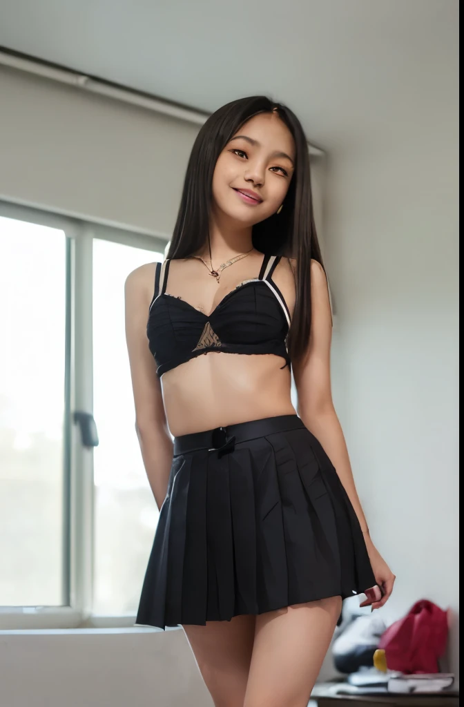 TeeTee1,1girl, (asian model), 18 years old,soft body, black hair, braids,whole body, hair reaches waist, whole body,((head to leg)),black bracelets,yellow bra,yellow pleated skirt, white tall boots,large earrings,close-up, 8k, RAW photo, best quality, masterpiece,realistic, photo-realistic,seductive,cute,yellow background, erotic pose, kneeling , open leg