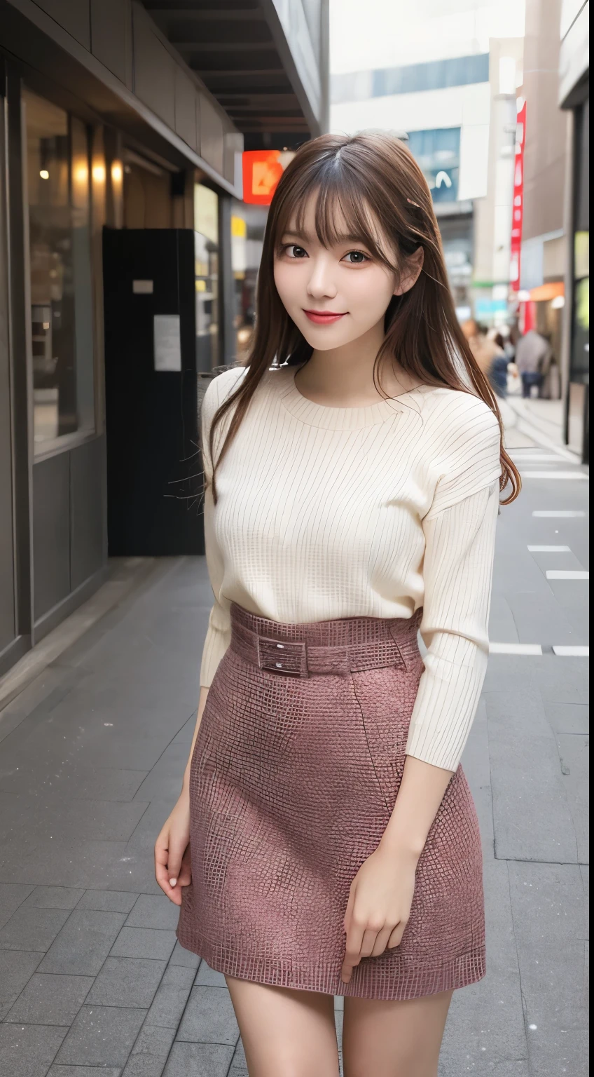 RAW, Best quality, high resolution, (masterpiece: 1.3), cute korean woman, Masterpiece, cute face, high bun hair, bright skin, fair skin, cute eyes, light make up, standing straight in living room, shy pose, serene expression, facing straight to viewer, soft pink long sweater, denim long skirt, beautiful in cute pastel shades, at noon, living room background, Great lighting, great sunlight, Bright colors, Ultra realistic clean lines, very realistic