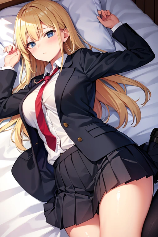 masterpiece, highest quality, One Girl, Long Hair, Change of clothes,underwear, Take off your skirt,Embarrassing,blush,Lie in, behind,Raise the hand,skirt,show off panties,( white panties:1.1), Camel Toe,, black choker, black tie, blonde,Hair is pink gradient, underwear, blush, bracelet, chest, choker,, clavicle, collared shirt, Cowboy Shot, ホワイトshirt,, Eyebrows visible through hair, blonde, Embarrassing, Improve, , Kogal, Long Hair, View audience, loose tie, tie,,Embarrassing, Red eyes, ring, , shirt, underwear, Troubled face, alone, white shirt, room ,Open your mouth, Ahegao, saliva, blush, Compensate, A light smile, Provocative,Sleep on your back,Raise your arms above your head,