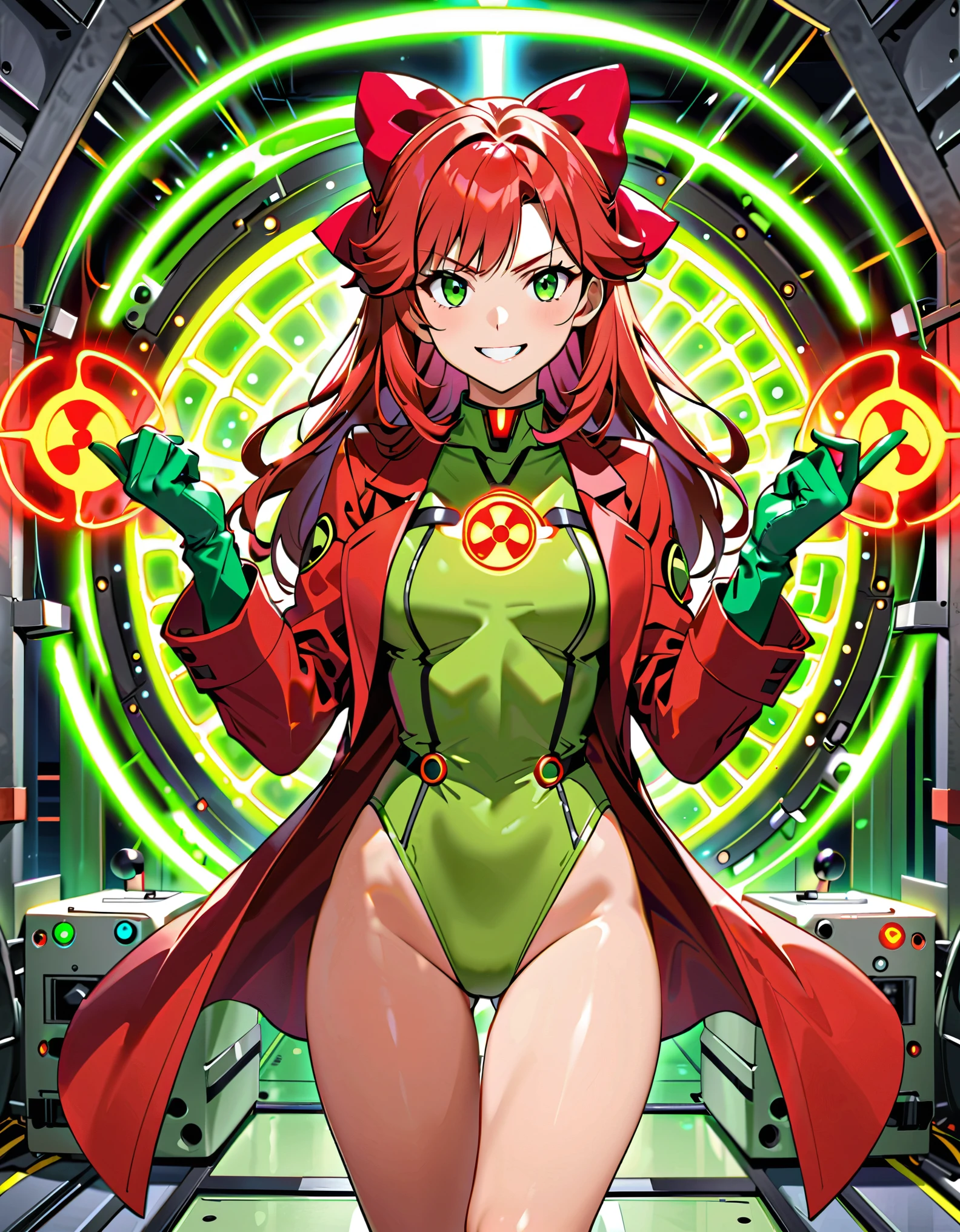 Masterpiece, Best Quality, Highly detailed, illustration, absurdres, street fighter, doll suit, shadaloo doll, nazi saluting, military, military saluting, salute, 2girls, solo, expressionless, emotionless eyes, looking at viewer, red gloves, emotionless, black latex, corrution, zofa suit, zofa soldier, mind control, female combatant, full body, hypnotized, standing, standing at attention, unhappy trance, full body suit, belt, eagle emblem, Utsutsu Miya, green hair, green eyes, Gatchaman Crowds, Hajime Ichinose, brown hair, silver eyes