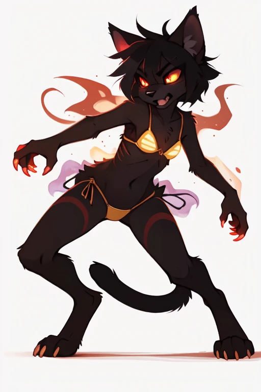 ((best quality)), ((masterpiece)), (detailed), anthro, kemono, boy, femboy, furred dragon, goth, earrings, cross necklace, black body, thighs, simple background, cute, red eyes, small horns, good pose, tail, thighs, blush, dynamic,