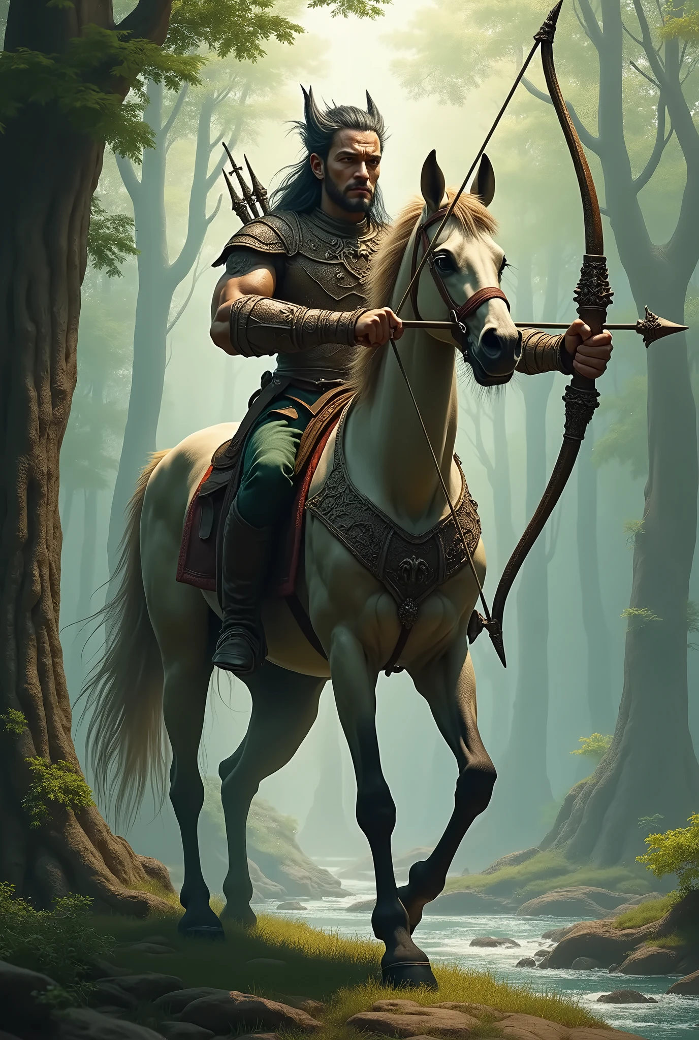 ((Highest quality)), ((masterpiece)), (detailed), (centaur), centaur with bow