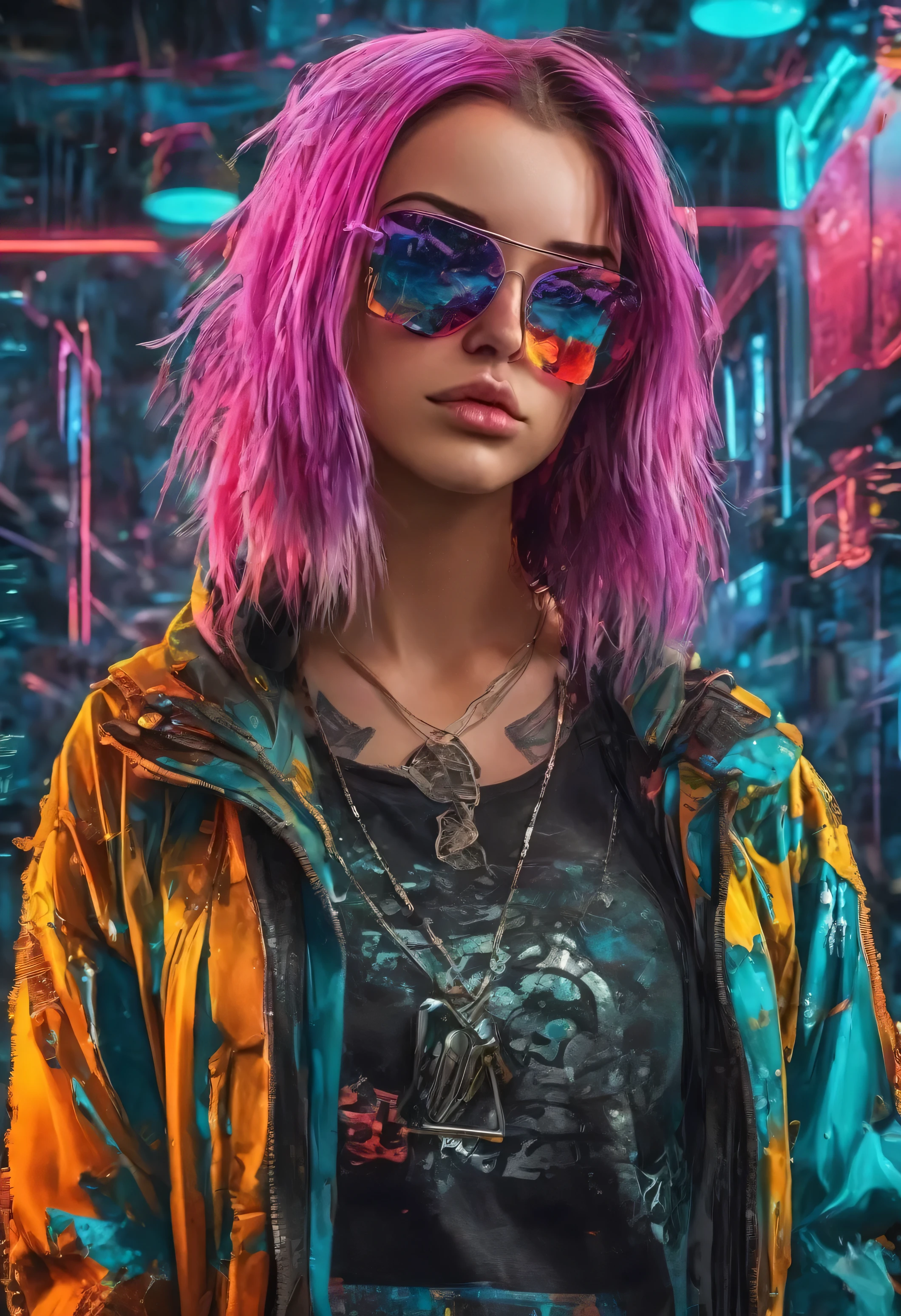 create an image demonstrating the style of ((Cyber Grunge)) style, hyper realism, 8k high definition, vibrant colors, sharp focus, insanely detailed