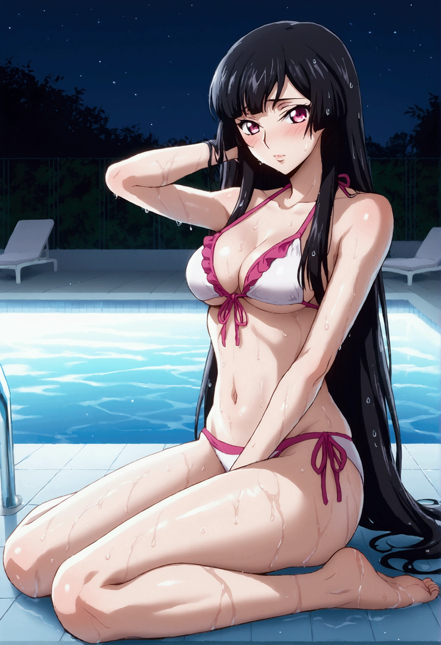 top-quality、front facing、Numazu City、Kurosawa Diamond、Ahegao、Facial expressions during estrus、Perfect limbs、perfect fingers、One beautiful woman、 super gigantic breast、Titty fuck close-up、Wearing stockings、open the thighs outwards、M-shaped legs、　insertion 、Supporting the chest from below with both hands、Nipples are erect.　 the areola is large、Has pubic hair　Black detailed and delicate floral embroidery bra、Massive ejaculation、Ejaculated on the face、Full body covered in sweat and semen、Drunk、mock、25 year old girl、Private open-air bath overlooking the sea at night、