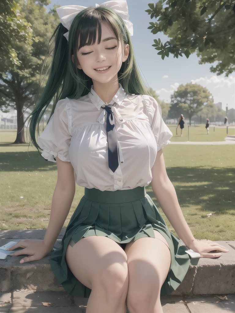 masterpiece, highest quality, 1 beautiful girl, Sleep, Fine grain, swollen eyes, Yellow-green hair, Twin tails, Long Hair, Beautiful Skin, sexy, cute, Beautiful feet, Short skirt, Japanese women, high school girl, Asian Beauty, Magical World, Different world, Magic School, Green Uniform, she is on her way to school, street, me walking,、((boyfriend and girlfriend having sex:1.5))、((Sexual pose:1.5))、((Spread legs POV:1.5))、((beautiful areola:1.5))、((Nipple erection:1.5))、((beautiful pussy:1.5))、((A light layer of sweat:1.5))、((Insert your into your:1.5))