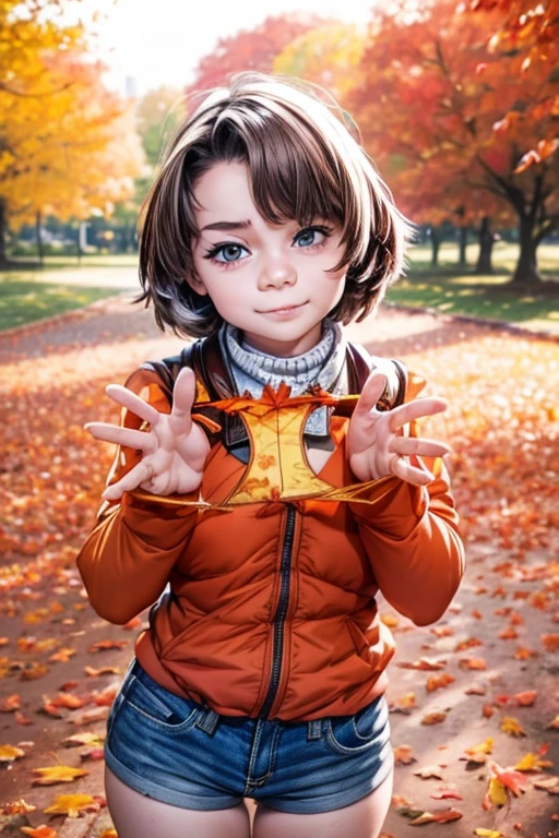 Woman Young  1，3 years，Very  ，One, (background：Autumn city park，autumn leaves，Bright Park, ）, Dynamic Angle, Very detailed, shape, close, straight, Just One Girl, She&#39;s blonde，（（masterpiece），（Very detailedな CG Unity 8K 壁紙），Best Quality，Cinema Lighting，Detailed background，beautiful細部までこだわった目，Excellent student，blue eyes，She holds in her hands the urine-soaked white panties she just took off，（とても良くてbeautiful），（beautiful and detailed description of the eyes），Very detailed，masterpiece，）），High resolution，Very detailed），blush，smile，Desire for dissatisfaction，Elementary school girl，(naked:1.2, Beauty, Cheerful, beautiful, Slender body, ) , Revealing panties [[beautiful fingers and hands:0.55]::0.85],(Finger details)))，From below，
