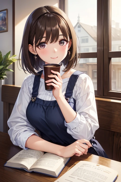 highest quality,masterpiece, High resolution,original, Beautiful detailed eyes,Super detailed, Perfect Anatomy,(highest quality、8k、32k、masterpiece、Hmph:1.2) alone, Cowboy Shot、
anegasaki nene、Shiny brown hair, short hair, Beautiful brown eyes、Dazzling Smile、Happy、Sparkling eyes, (Fine grain)、Super detailedな目、Highly detailed face, Highly detailed eyes,
highest quality、Complete limbs、Full Finger、Beautiful woman、Beautiful breasts、
((Black Sleeveless Top))、Long beige maxi length skirt、Sexy pose、A sharp face、Coffee shop、Drink juice、table、Sit on
