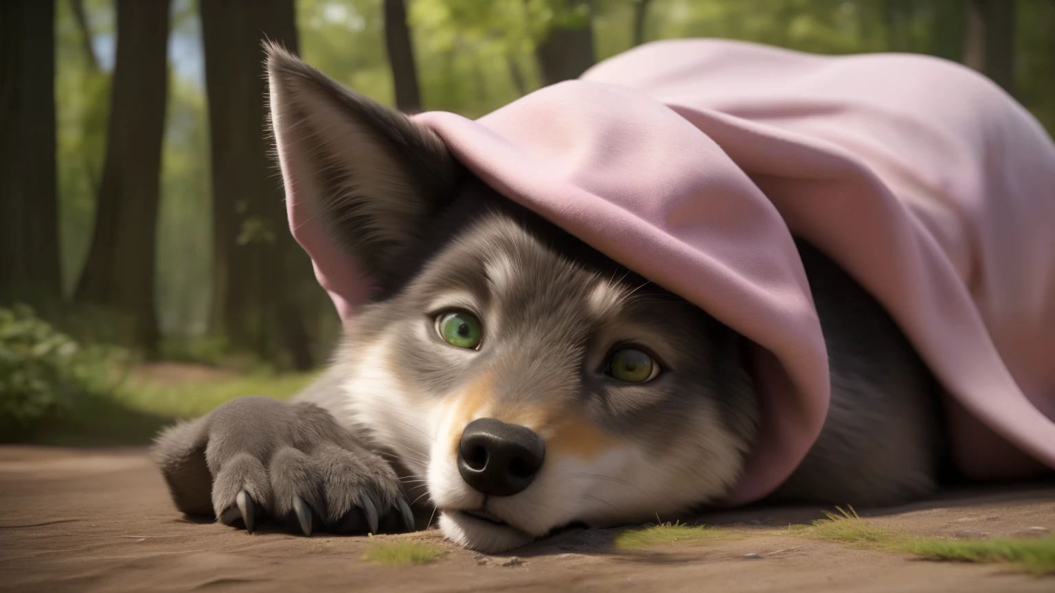 (detailed face, detailed clothing, detailed green eyes), full body,  digitigrade, wolfie, anthro female, wolf wearing pink bonnet laying in the forest, 
BREAK
(masterpiece, best quality, ultra realistic, 4k, 2k, (intricate:0.9), (high detail:1.4), film photography, soft focus,
RAW photo, photorealistic, analog style, subsurface scattering, photorealism, absurd res)
