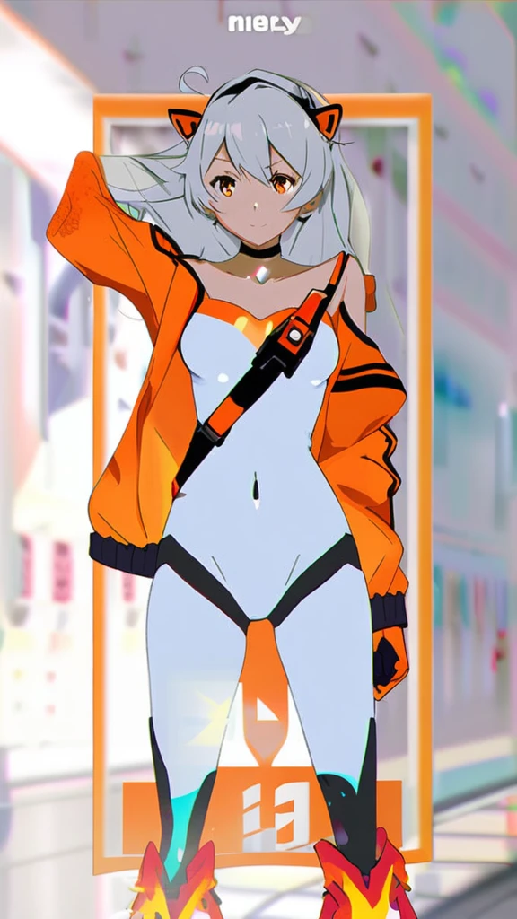 Imperial Guard Combat Uniform Swimsuit, o-ring bikini, v gundam, swimsuit, absurdres, highres, solo, cowboy shot, 1girl, neneka nibrou \(cosplay\), wristband, headphone, holster, backpack, holding gun, aiming, perfect hands, wind, (highres,best_quality,masterpiece), hair ornaments, small breast, Shy, SHORT HAIR, WHITE HAIR, RED EYES, HAIR BETWEEN EYES,