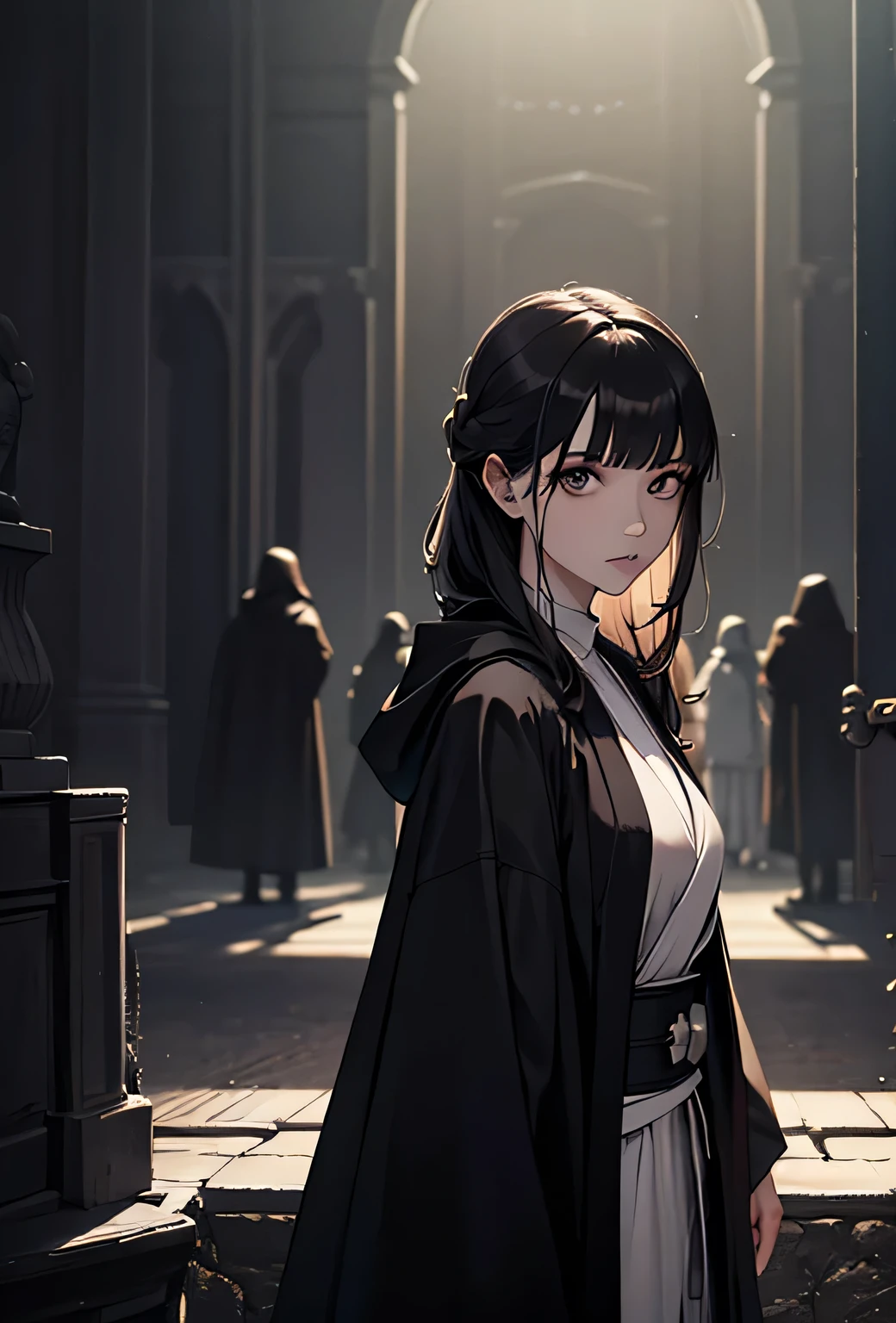 Shadow Face、Star Wars, jedi, black jedi robe、Black Robe, black belt,Star Wars concept art, Star Wars、jedi、Lightsabers、Black Robe、Jedi clothing、Black hoodを被る、Star Wars、beautiful girl、cute、Droopy eyes、Random hair color、Beautiful Long Hair、Straight hair、bangsBangs、bangs、hime cut、Big Breasts、Slim body、slim、(Best Quality,4K,High resolution,Masterpiece 1.2),Very detailed,Real 1.37,Spooky Background,Dark fantasy,Black Theme,Ominous atmosphere,Eye-catching,Anime Style,Concept Art,beautiful, Gentle features, pale Skin, night、Dim lighting、Dark Background, Cinema Lighting, Dramatic Shadows, Spooky atmosphere, Dark words, 1 person&#39;S, Red cheeks, ,(Lightsabers1.3),Ruins,(Wasteland 1.3),((Random hair color)), Female Curves, Sexy flat stomach, Perfect hands, Extend one hand、Perfect anime character face, (Black hood)), standing, ((Black Robe), ,(Star Wars 1.3), In the woods, Moonlight Illumination, Night lighting, jungle、Space Fantasy,SF, Skeleton Gas Light,Absurd, High resolution、 ((Star Wars)), ((Best Quality)), (Very detailedな), ((Very detailed)), (beautiful), ((cute)), 1 person,(1.6)、beautiful face、Full Body Ezbian、pale, Beautiful skin、Big Breasts、Beautiful body、Slim body、beautiful feet、Smiling Kindly、Dark Building Ruins、(Ruins 1.3)、Low angle full body shot、(Random Background 1.3)、(Random Lightsabers Color 1.3)、Spirits、Droopy eyes、bangs, Long Hair, Star Wars、jedi、Blue Lightsabers、Ready your Lightsabers、Star Wars Background、Ruins、In the woods、night、There are lots of clone troopers from STAR WARS CLONE WARS