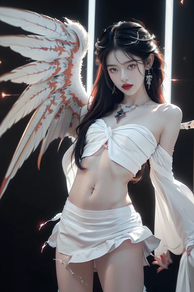 full body image, (Realistic picture, highest resolution, 16K), (A demon with large wings and immense power., Twelve wings on the shoulders., Bat Wingsสีดำ 3 อัน:1.5 , 3 white angel wings:1.5), Has 100 wings on the shoulders, There are 1000 wings that flow., Twelve wings on the shoulders., Bat Wingsดำ:1.3 white angel wings:1.5), 6 angel wings, 6 devil wings, (Beautiful girl with two meter long hair, Shiny black hair, white skinเรียบเนียน, Lips are very red.), ((stand, already)), (big breasts, big tits), (gigantic breast, breast augmentation, Breast 400 cc., small waist, hips raised, small thighs, Long legs), (dynamic poses), (Armor that slightly conceals the body), Separate theme, (Angel wings and devil wings), Floating from the air above the ground, Isolated sky background, Embraced with twelve wings, The horns that grow from the head are like a crown., He who has light, wears little armor, There is power coming out of the body., sparkling wings, white light black light, amazing wings, beautiful gesture, 8K resolution, Resolution 4000 x 2250 pixels, beautiful gesture, Angel wings and devil wings, (Realistic picture, highest resolution), (A demon god with wide wings and enormous power on his shoulders.., Twelve wings on the shoulders., Bat Wings, (RAW shooting:1.5, realistic:1.5, dark fantasy:1.5), (Highest quality, Masterpiece, Ultra high resolution), The Desolated Demon World, ((Perfect dynamic composition:1.7, Detailed tattoos all over the body:1.6, Wear exquisite jewelry:1.6)), Highly detailed skin and facial features:1.3, Details of the limbs, (A sexy succubus with big wings.:1.3, beautiful and beautiful:1.3), prisoner of war, slave, Trumpet, white skin, open your legs, chaos, darkness, (Wear shoulder-length clothing correctly.:1.3), big breastsที่กำลังจะระเบิด, Don&#39;t show your nipples, ช่องว่างbig breasts, Large breasts close together, (The expression on your face when you feel a strong touch., Facial expressions when feeling pleasure, A look sunk in joy), beautiful blue eyes, Eyes that give a feeling of elegance and beauty, sexy face, Blush, (Too erotic and cute:0.9, Fascinating:0.9), (An incomprehensible amount of fluid flows throughout the body., Six pairs of large wings, Large devil wings, The size of the devil&#39;s wings, Amazing wings, The bloodline of the gods and demons is strong., Can see the whole body, 