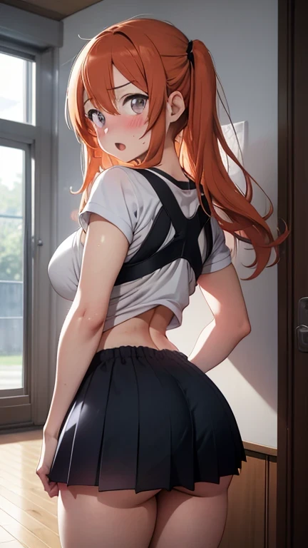 (from behind),
(1girls:1.3),inoue orihime, long hair, orange hair, (grey eyes:1.5),
(blush:1.2),shy,(ecstasy face),(trembling:1.2),(open mouth),(looking back at viewer),(light red hair),
break,
bent over,(reach for wall:1.2), (raise hips:1.2),(large breasts:1.2),legs
break,
(school gymwear),(bare breasts),
break,
(indoors sports field),
mastute piece,Best Quality,insanely detailed,8k cg,nsfw,