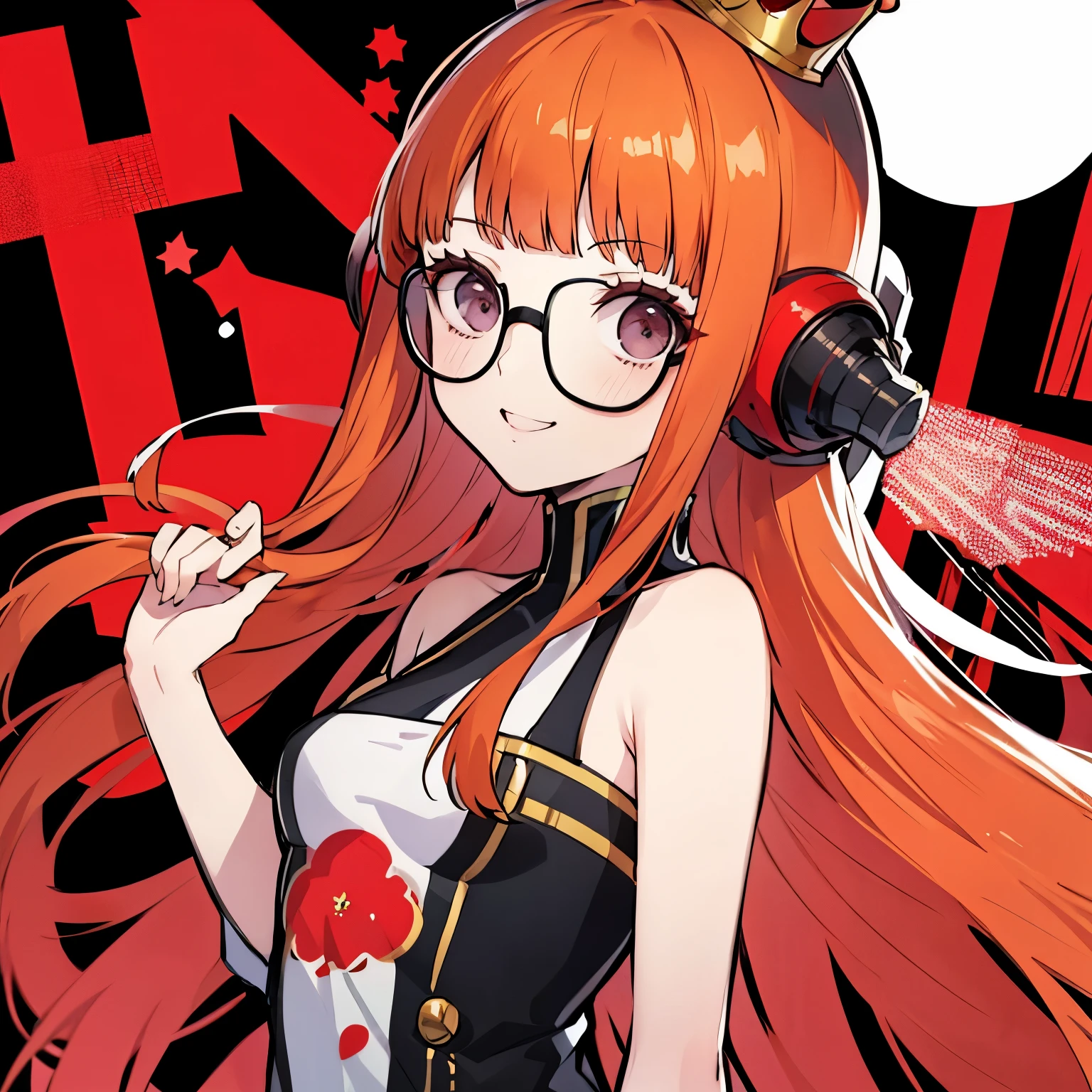 futaba sakura from persona 5, queen, crown, smile