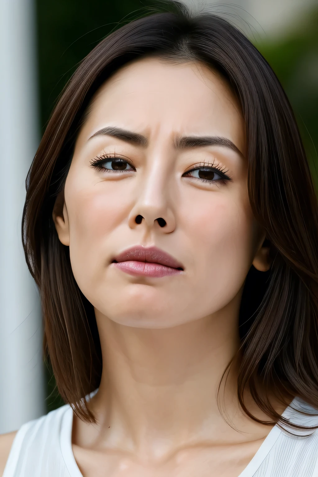 Beautiful Japanese actresses,1 girl,Flying debris,,Award-winning photo, Very detailed, Focus your eyes, Nose and mouth,Face Focus, extreme close up of face、 Age 35,Brown Hair、Symmetrical face,Realistic nostrils、Angle from below、Elongated C-shaped nostrils,(Sharp Nose)Sweaty skin、Shiny skin,(Brow wrinkles))（Cum on tongue)、((Thin eyebrows))Oily skin、Glowing Skin、double eyelid、、Beautiful woman、Medium Hair、Shortcuts、Tank tops,I can see the sky、Shibuya Center Street、(((Show your side,throw))),Raise your eyebrows, (((Hold your mouth, Frowning, Crazy, Frowning))), Textured Skin,Long upper arms,((Open your eyes and cry, , Drunk, The face of patience))Squat,Large Breasts,((Always raise your arms、Please expose your armpits))Long arms,Frowningをする,odor, Stimulate, sad, sleepy, Frowning, The face of durability((furrowed brow, raised eyebrows, frown))