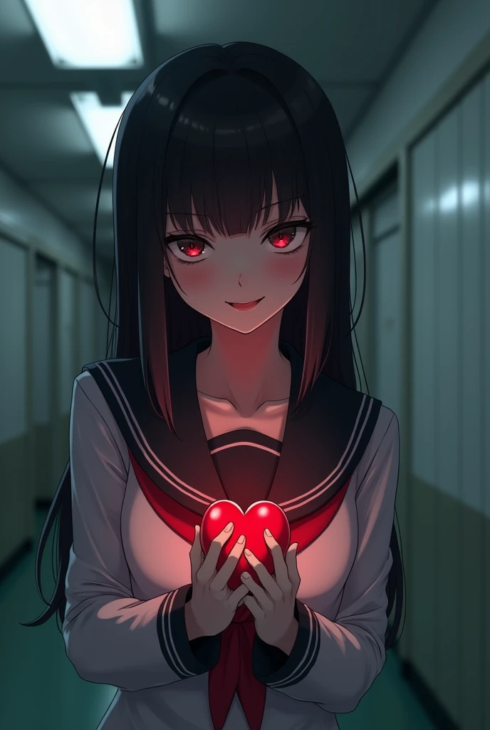 Porn image of a Latina anime woman having an ultrasound on her heart, In the heart there is a very small boy putting his penis inside the woman's heart.