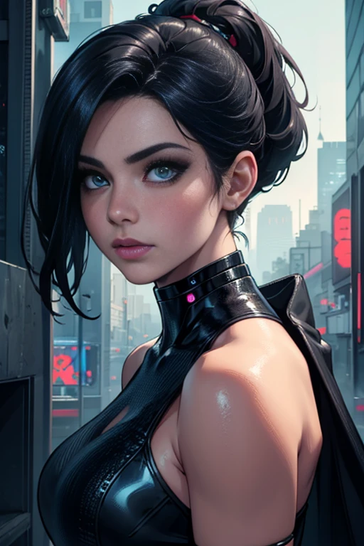 a digital painting of a woman with blue hair, cyberpunk art by Josan Gonzalez, behance contest winner, afrofuturism, synthwave, neon, glowing neon